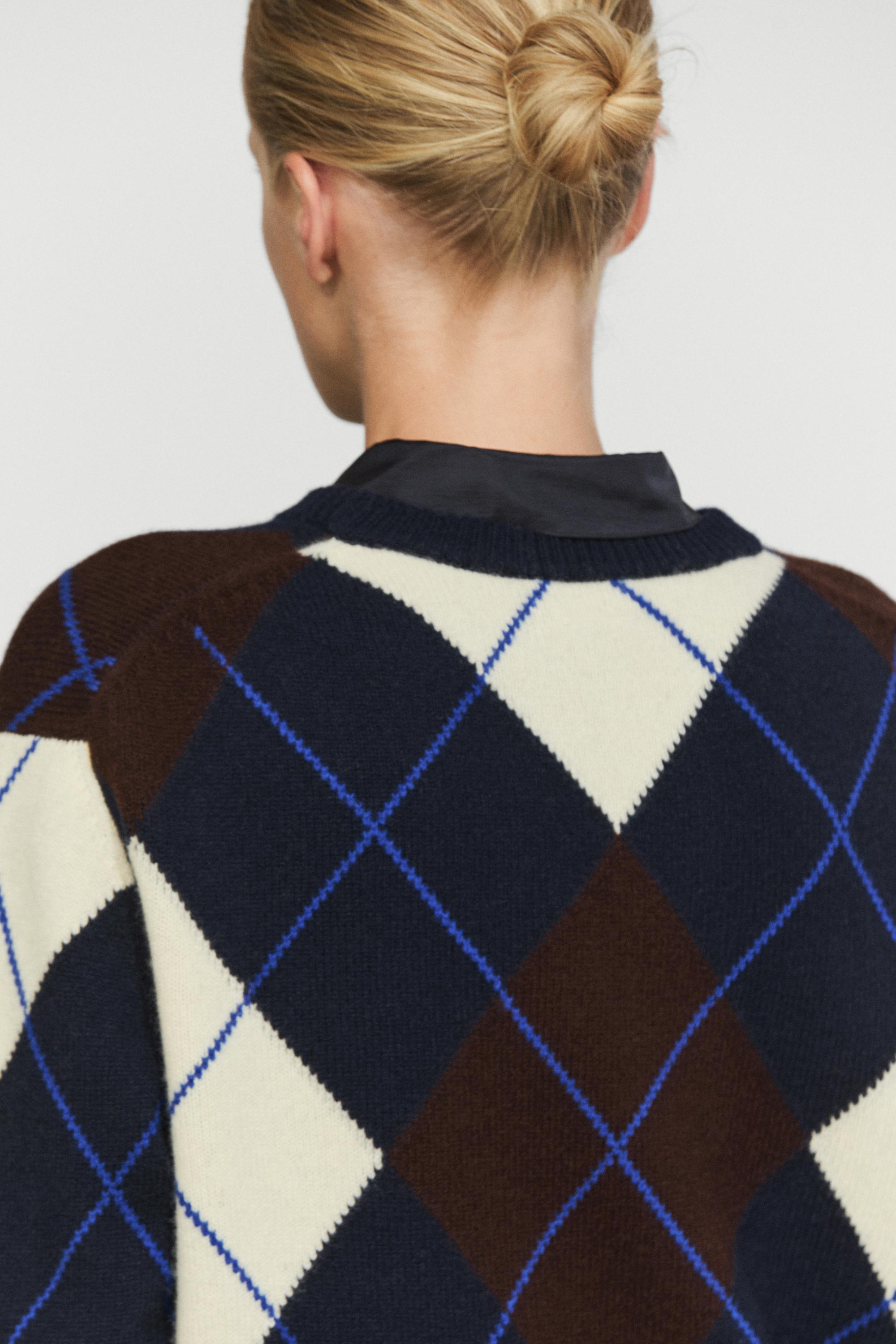 Pull en maille 100 % laine à motif losanges